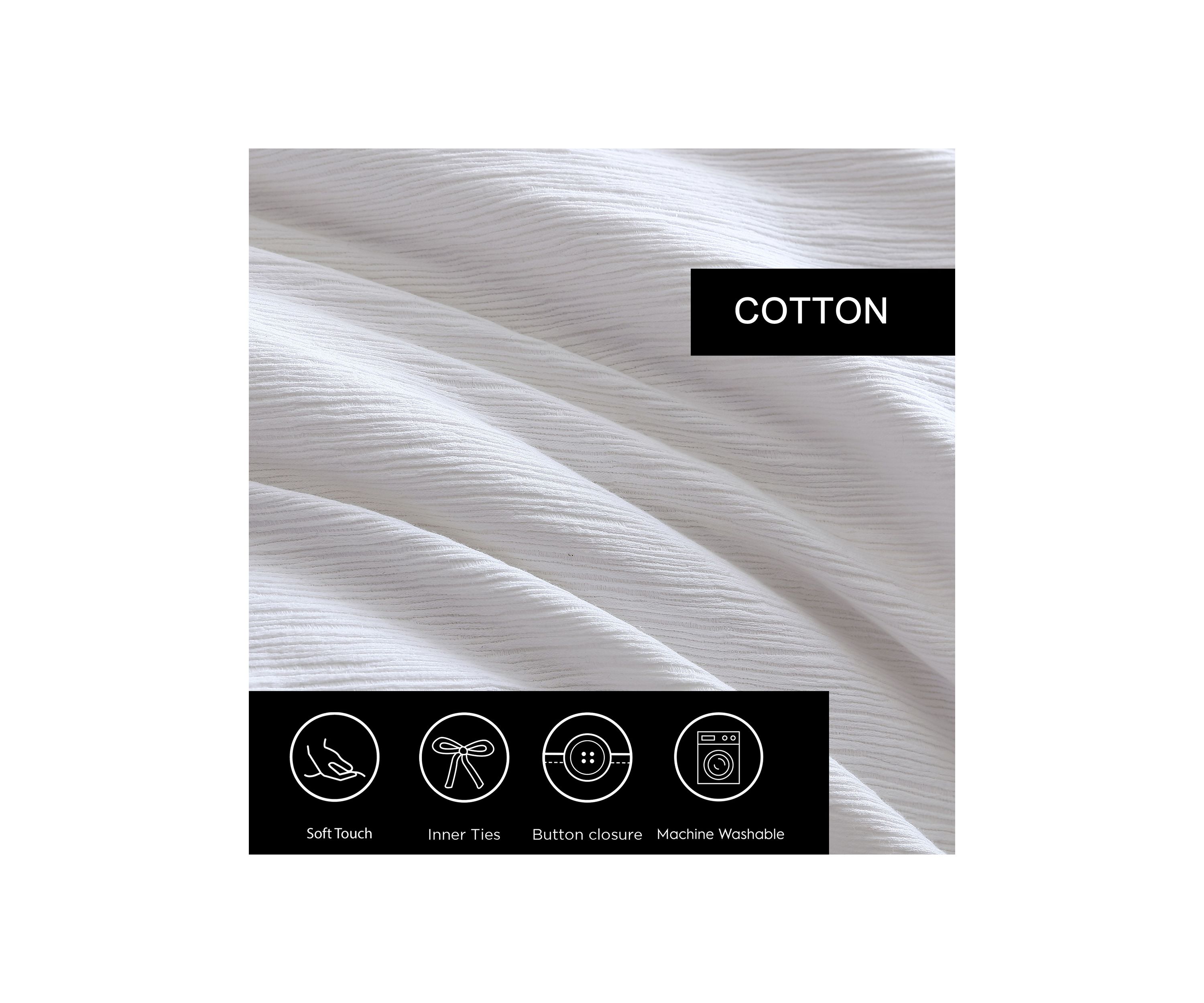 Solid Textured Pleats 3-Piece Cotton Duvet Cover Set