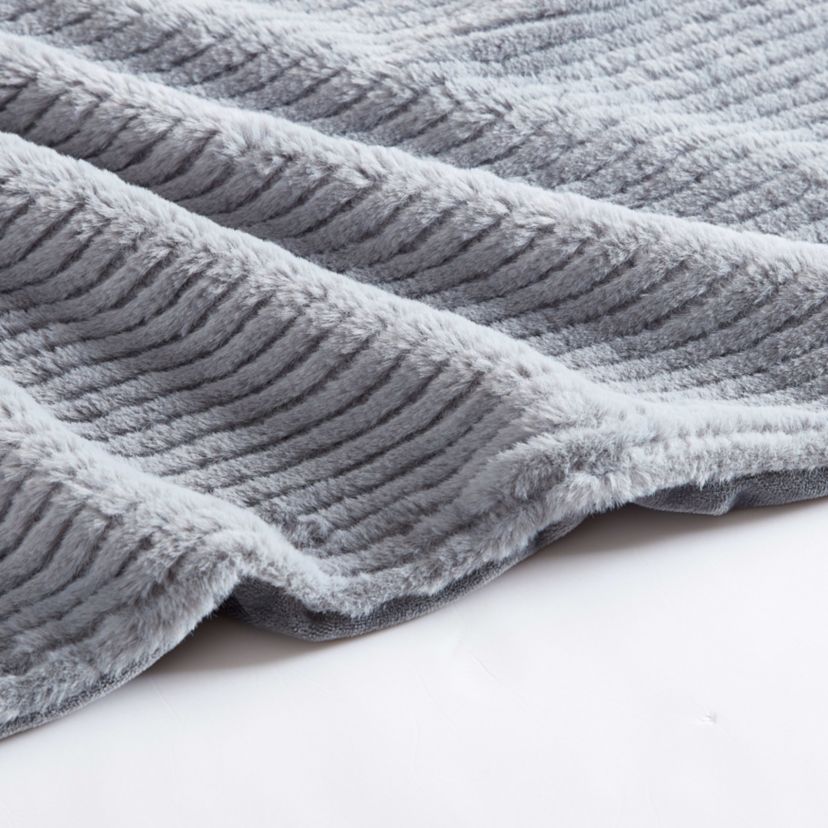 Ribbed Texture Stripe Solid Microfiber Throw Blanket
