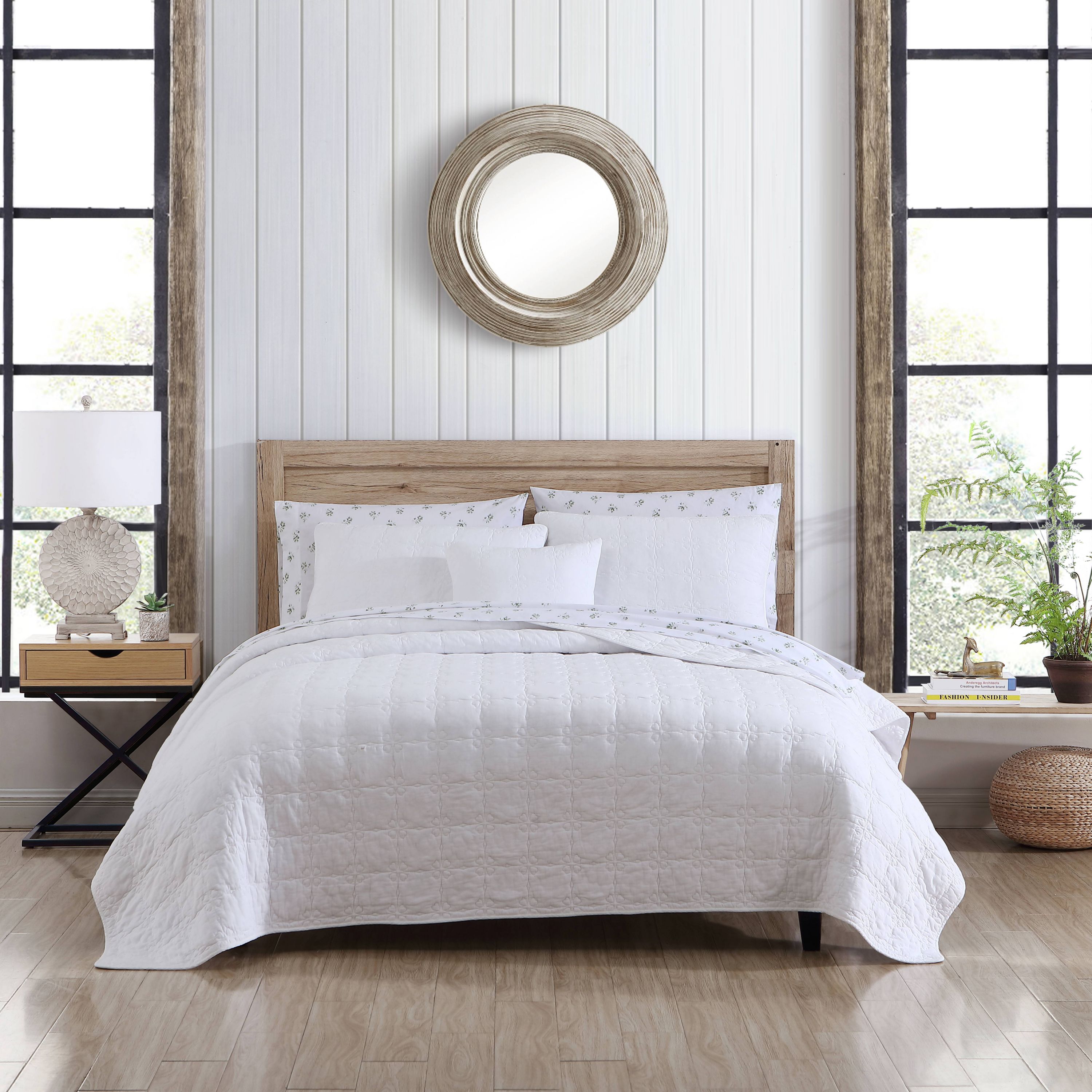 Floral Trellis Cotton Quilt-Sham Set Bonus