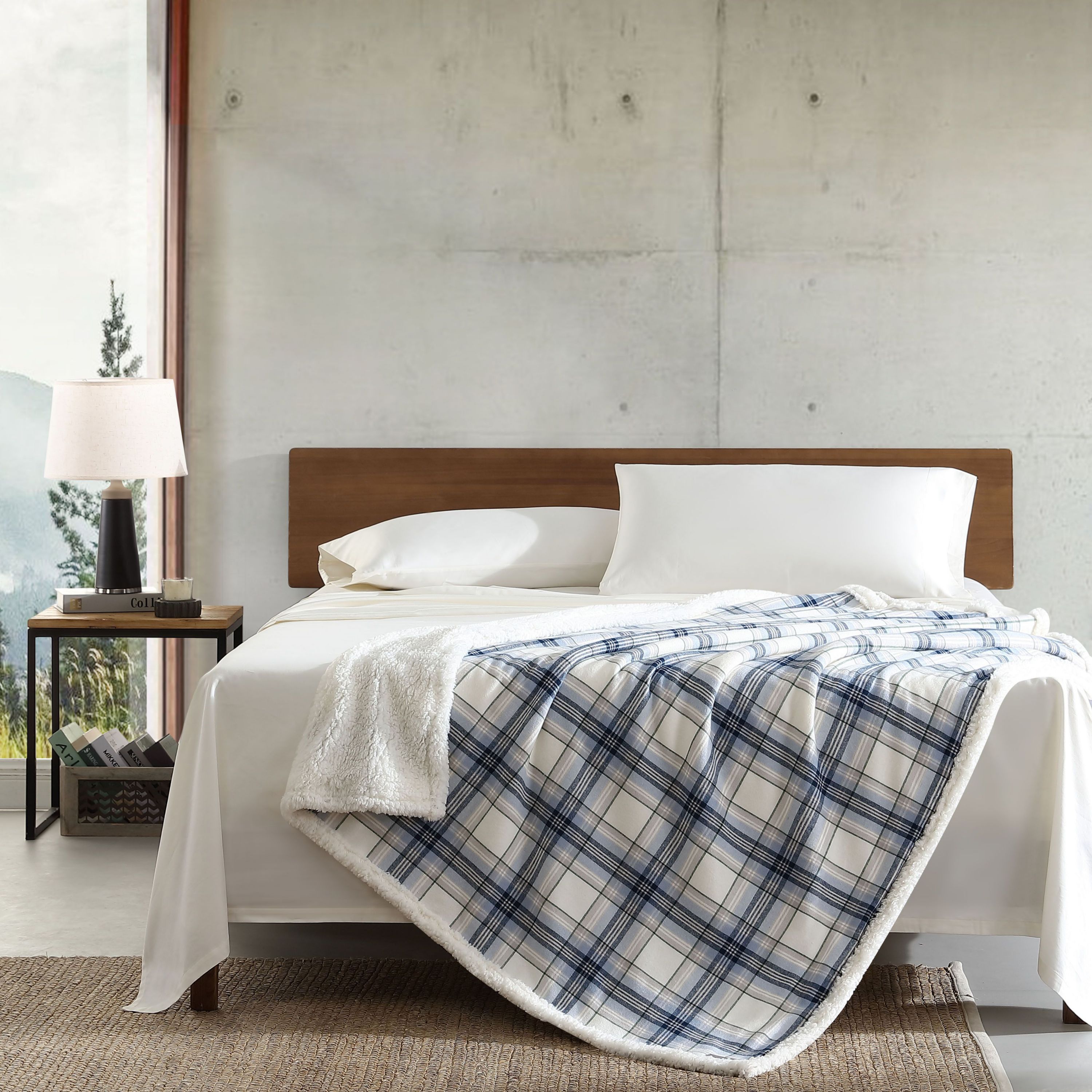 Edgewood Plaid 100% Cotton Flannel Reversible Throw Blanket