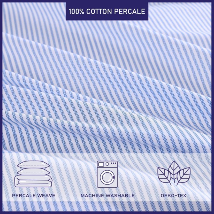 Oxford Stripe 100% Cotton Percale 3 Piece Duvet Cover Set