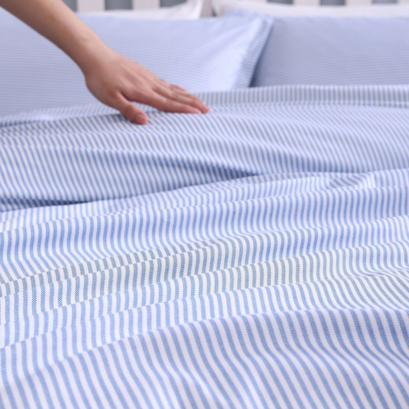 Oxford Stripe 100% Cotton Percale 3 Piece Duvet Cover Set