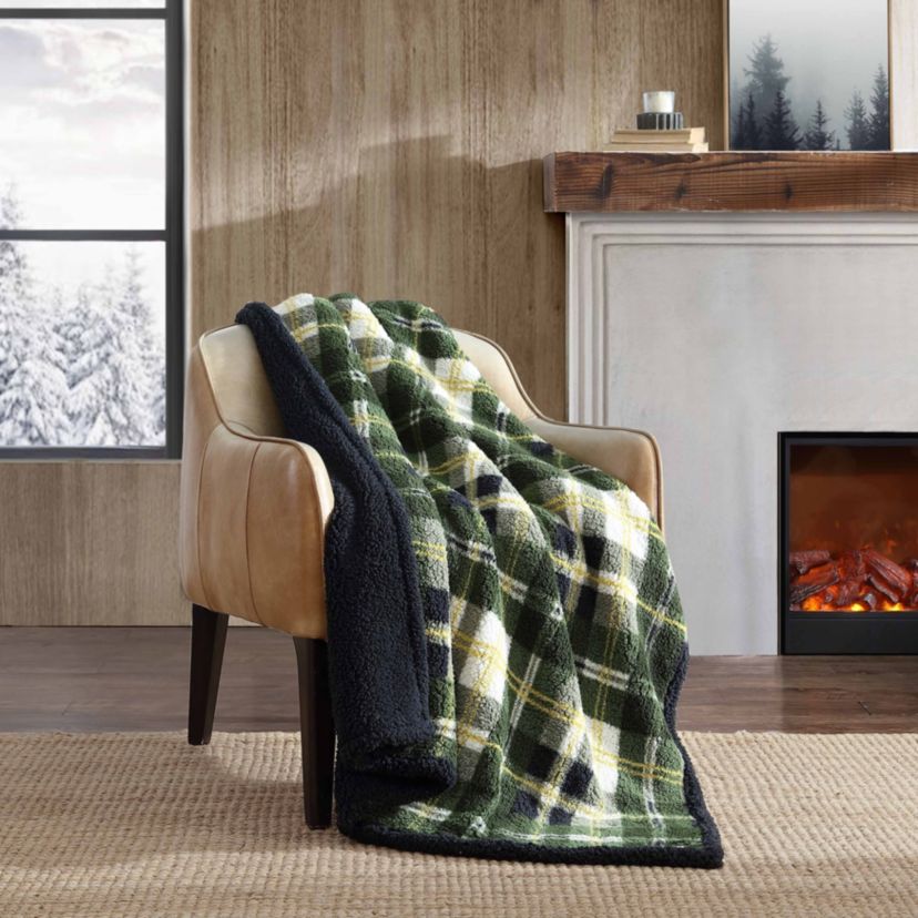 Trailhead Plaid Sherpa Reversible Throw Blanket