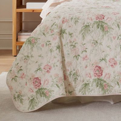 Laura Ashley Breezy Floral 100% Cotton- 2 Piece- Reversible Quilt Set, Green, Twin Long