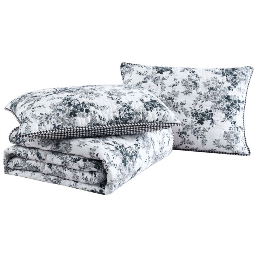 Floral Vineyard Brushed Lightweight Microfiber- 3 Piece- Reversible Quilt Set