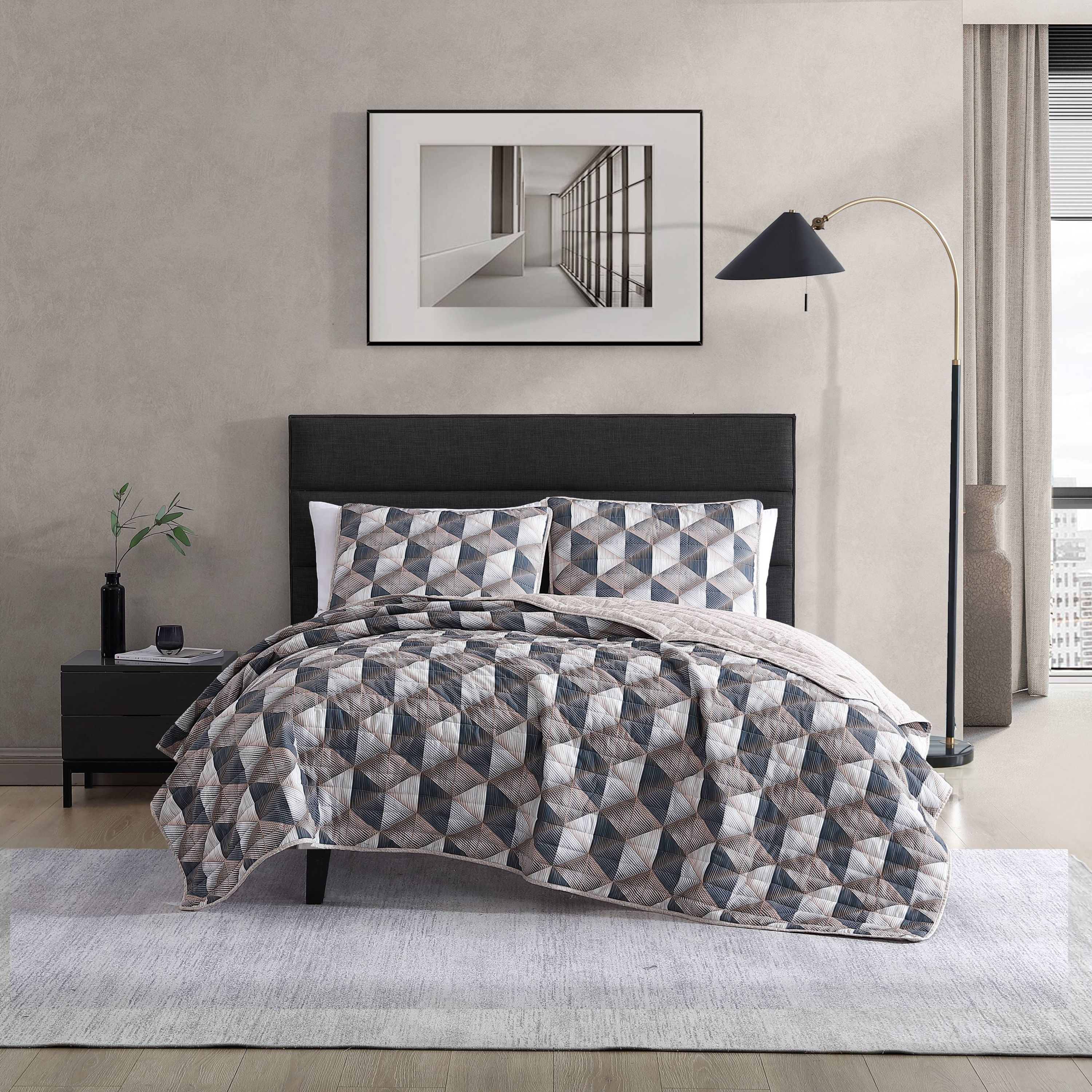 Gridwork Microfiber Quilt-Sham Set