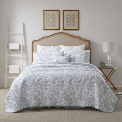 Laura Ashley Amberley 100% Cotton Quilt-Sham Set Bonus, Blue, King