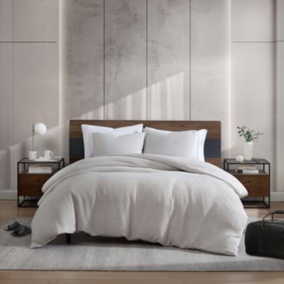 Kenneth Cole New York Solid Waffle Microfiber Duvet Cover Set, Grey, King