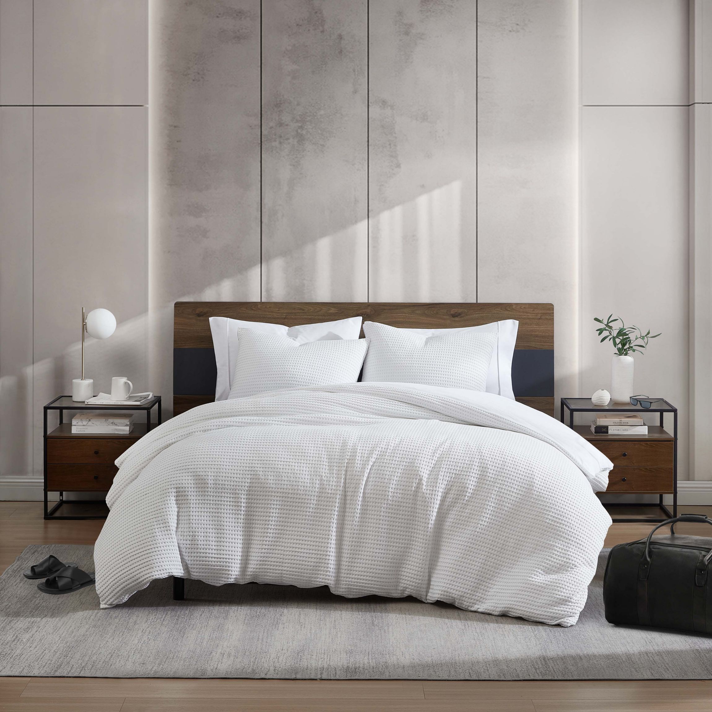 Solid Waffle Microfiber Duvet Cover Set