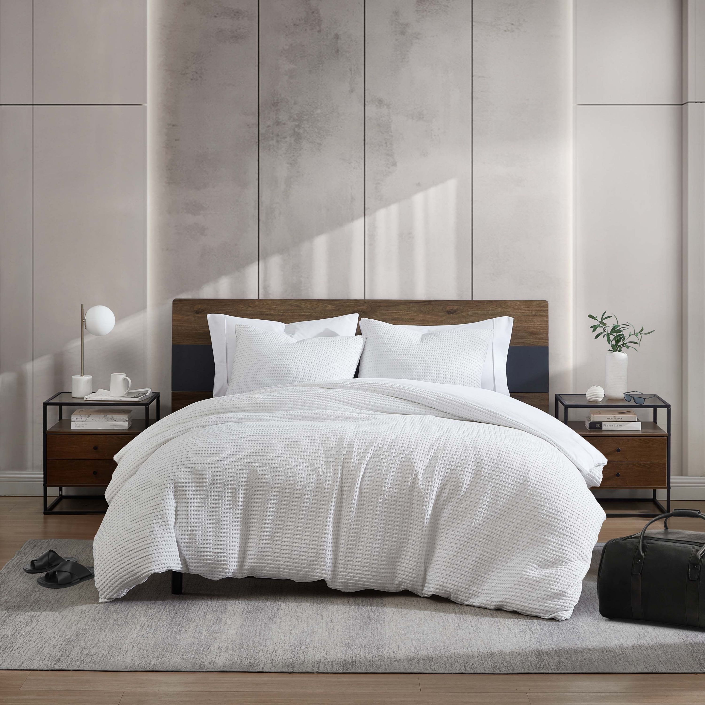Solid Waffle Microfiber Duvet Cover Set