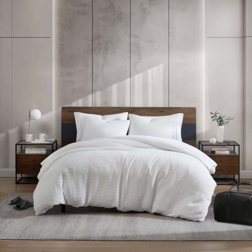 Solid Waffle Microfiber Duvet Cover Set