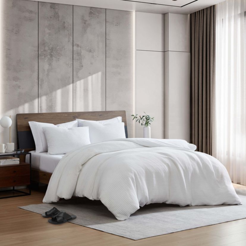 Solid Waffle Microfiber Duvet Cover Set