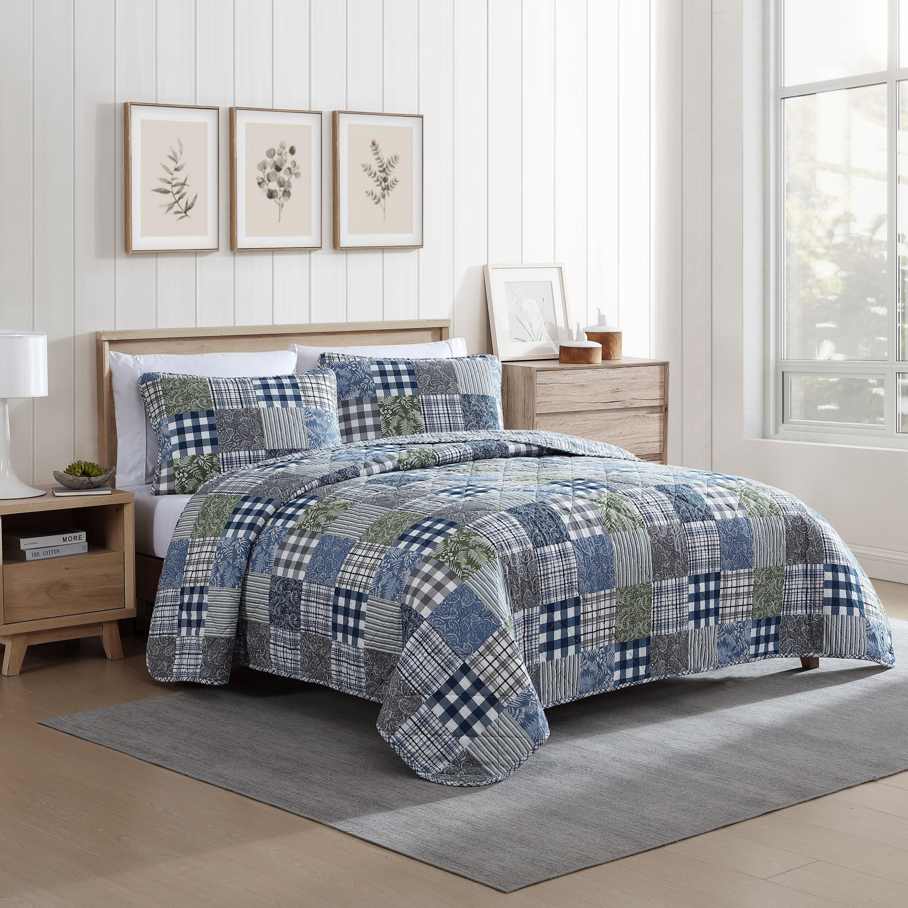 Cozy Plaid Patchwork 100% Cotton Quilt-Sham Set