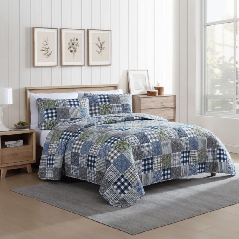 Cozy Plaid Patchwork 100% Cotton Quilt-Sham Set