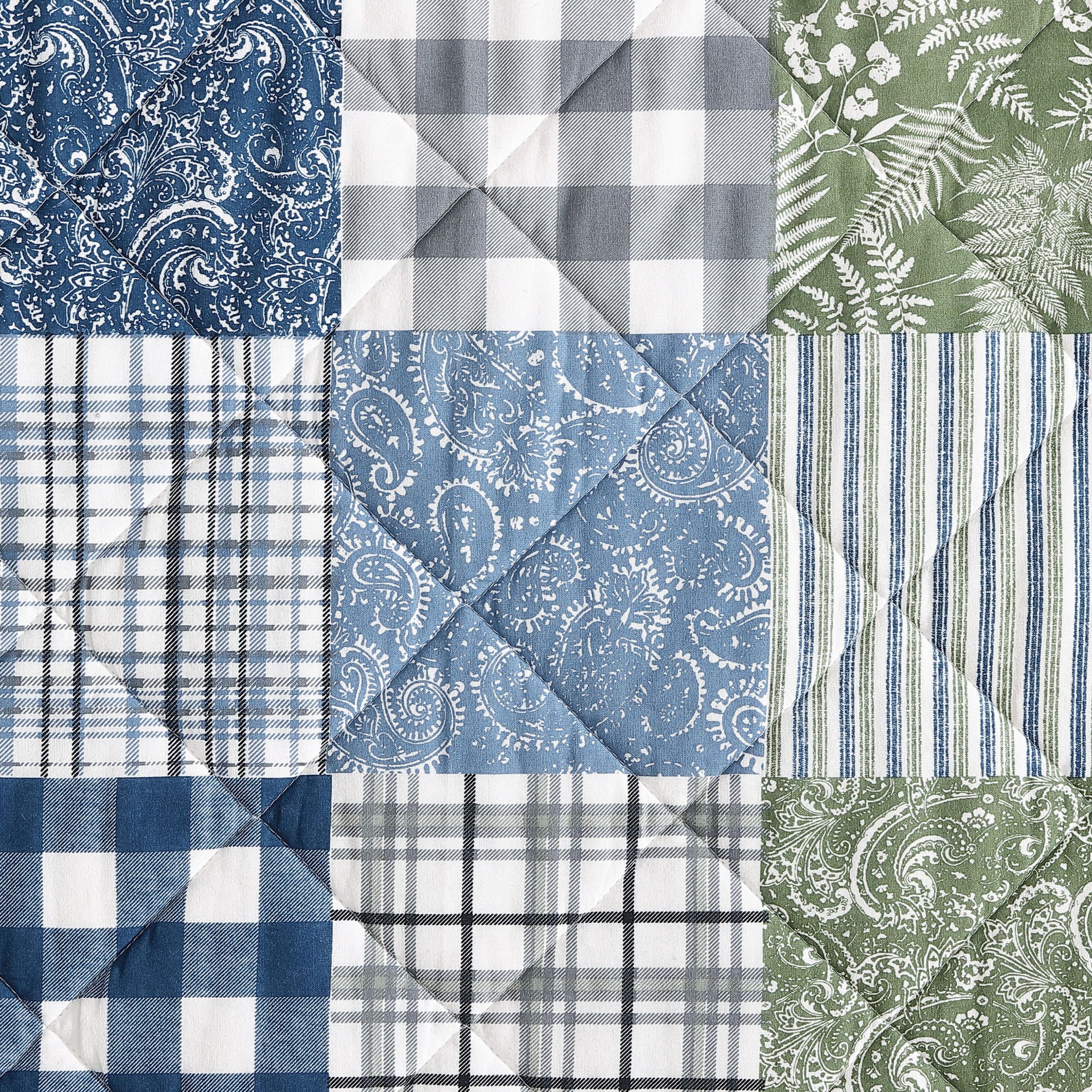 Cozy Plaid Patchwork 100% Cotton Quilt-Sham Set