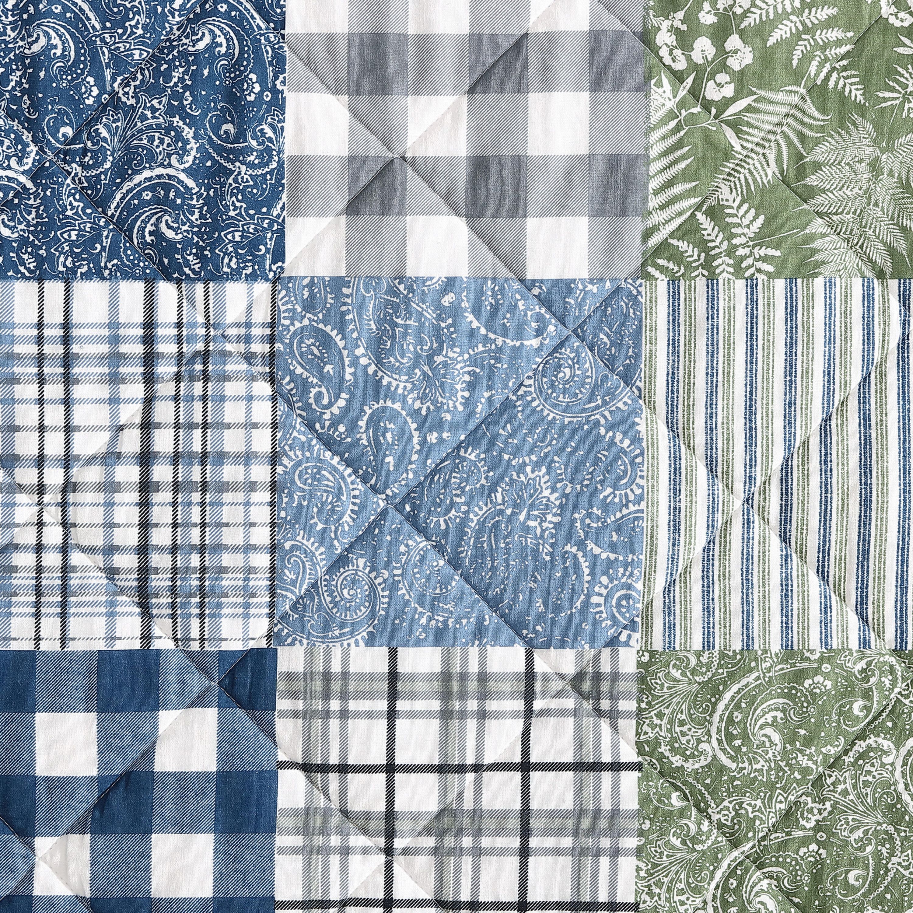 Cozy Plaid Patchwork 100% Cotton Quilt-Sham Set