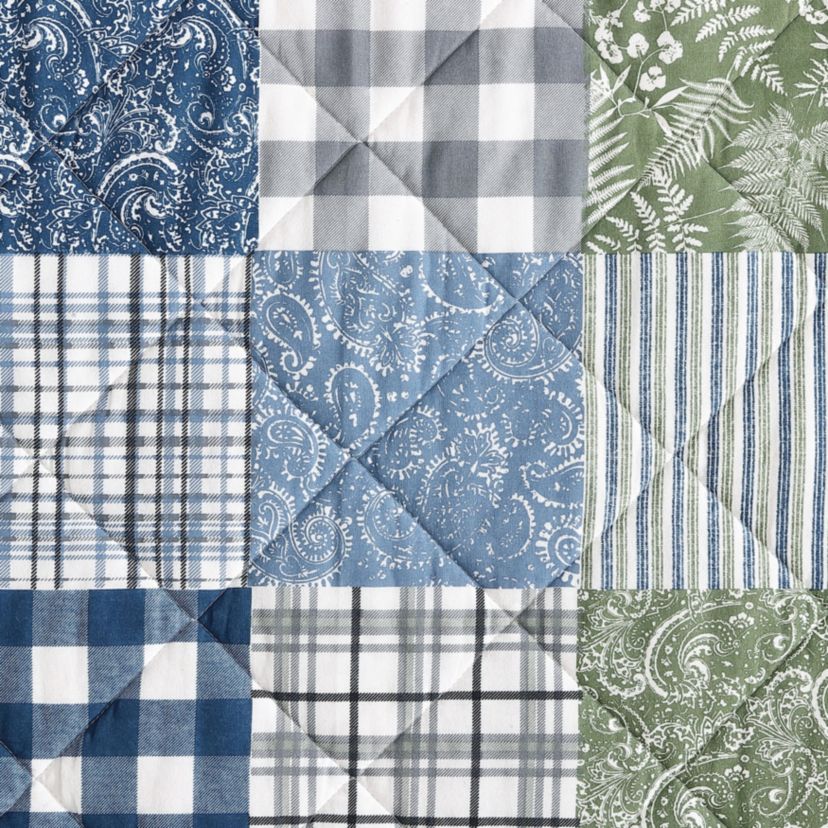 Cozy Plaid Patchwork 100% Cotton Quilt-Sham Set