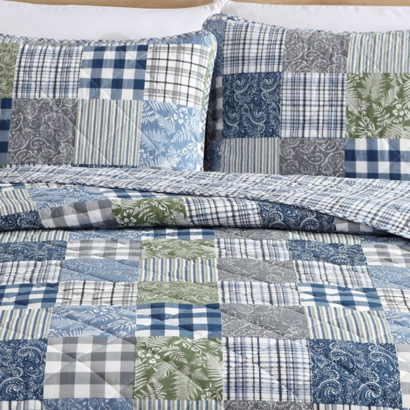 Cozy Plaid Patchwork 100% Cotton Quilt-Sham Set