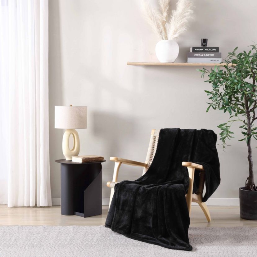 Faux Fur Solid Plush Fleece Throw Blanket