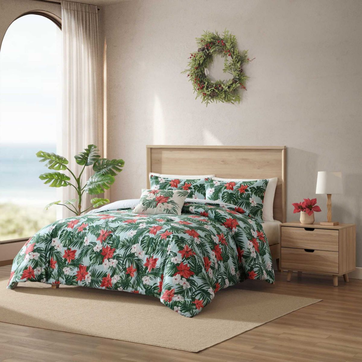 Festive Palms Cotton Comforter-Sham Set
