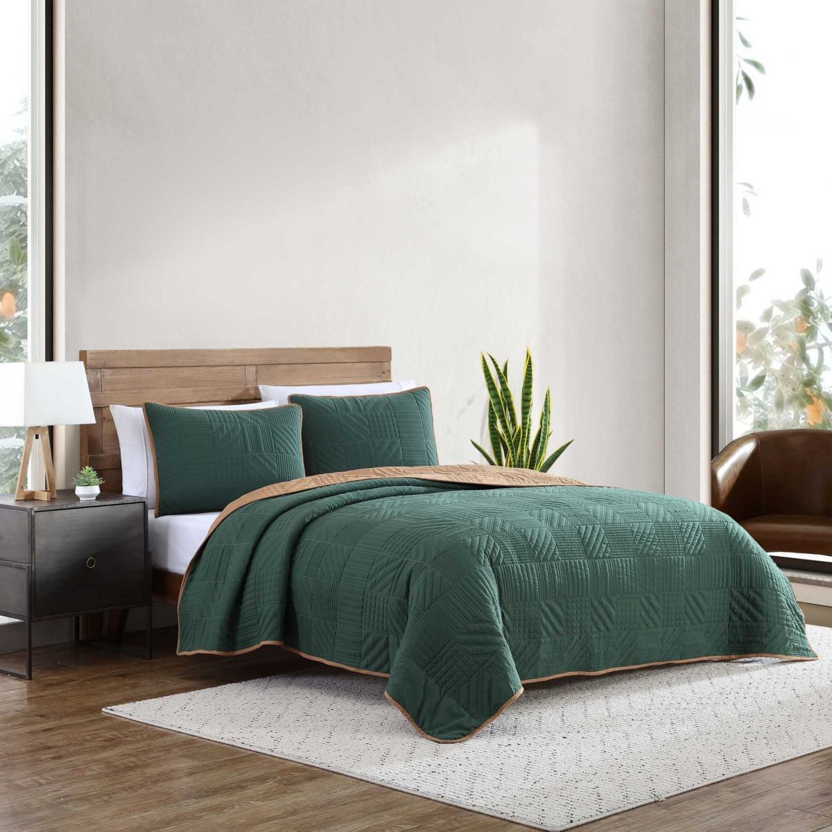 Solid Washed Microfiber Microfiber Quilt Set