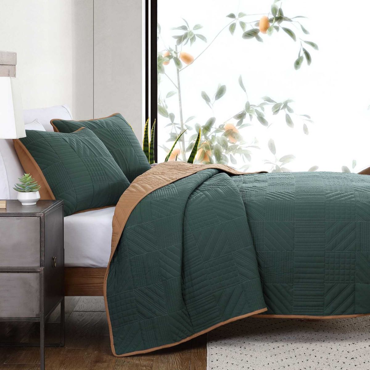 Solid Washed Microfiber Microfiber Quilt Set