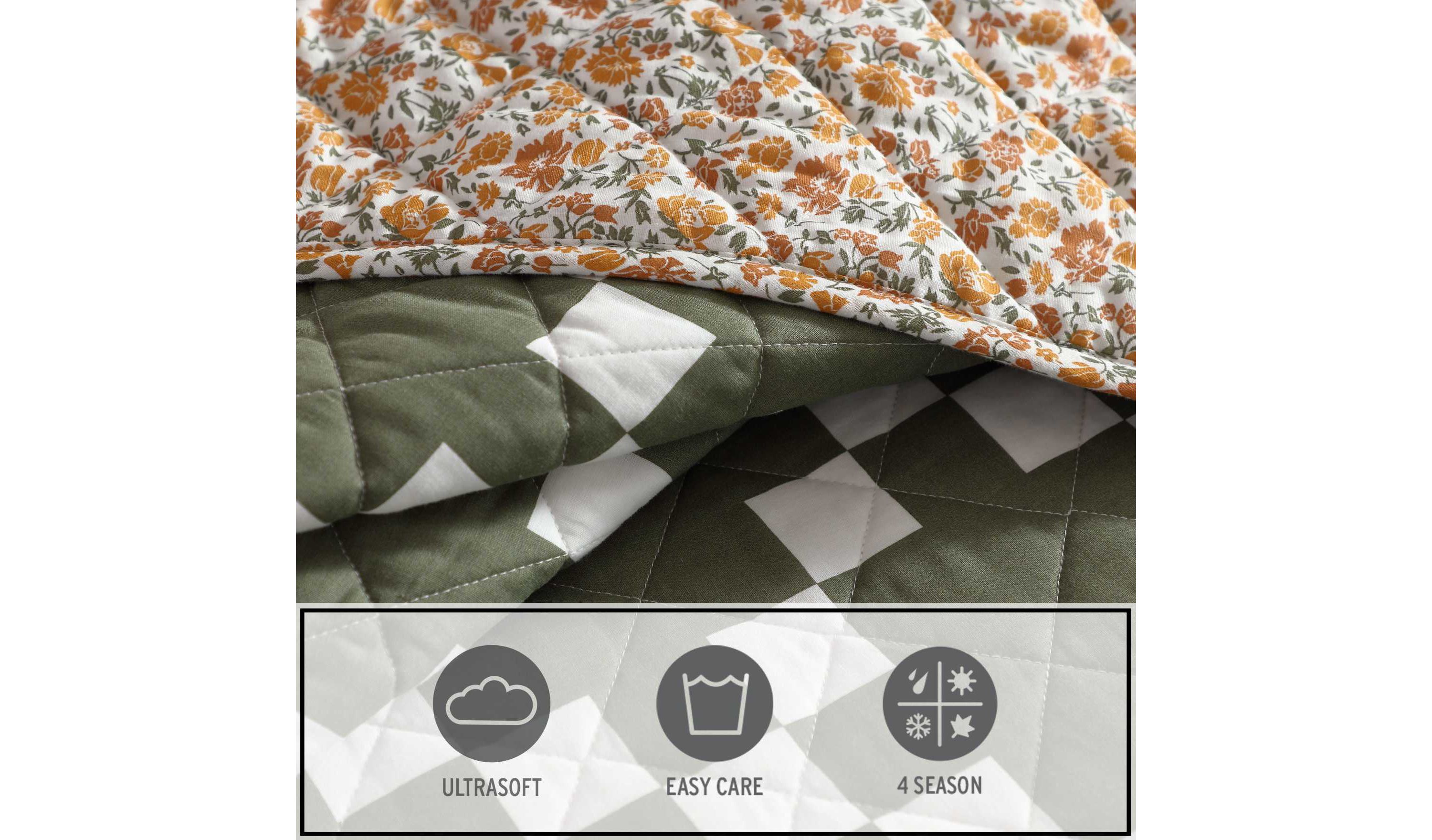 Diamond Floral Cotton Quilt Set