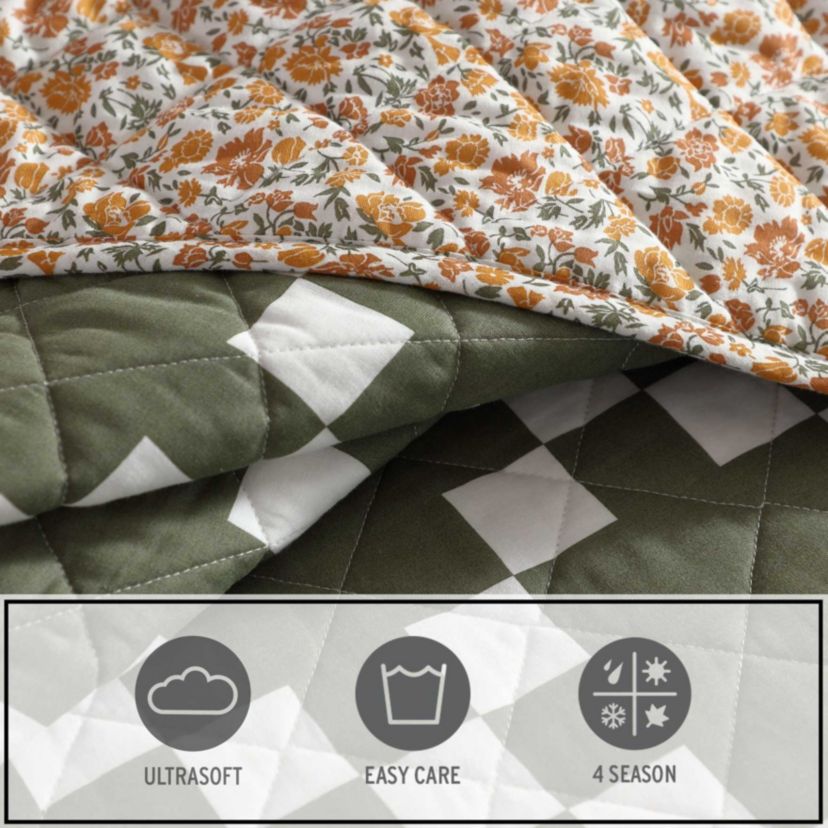 Diamond Floral Cotton Quilt Set