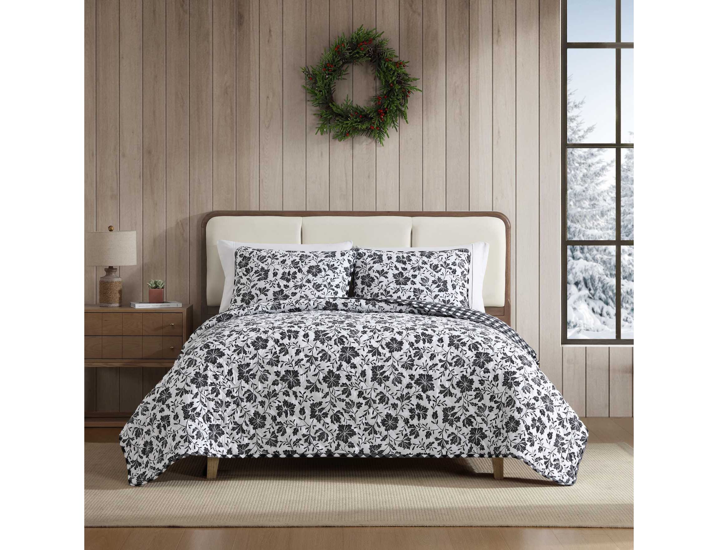 Woodblock Floral Cotton Quilt Set