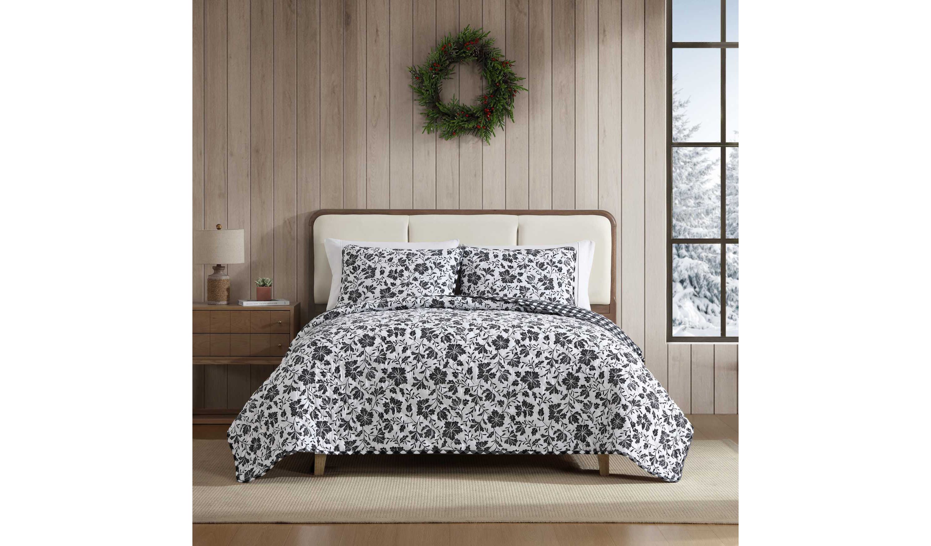 Woodblock Floral Cotton Quilt Set