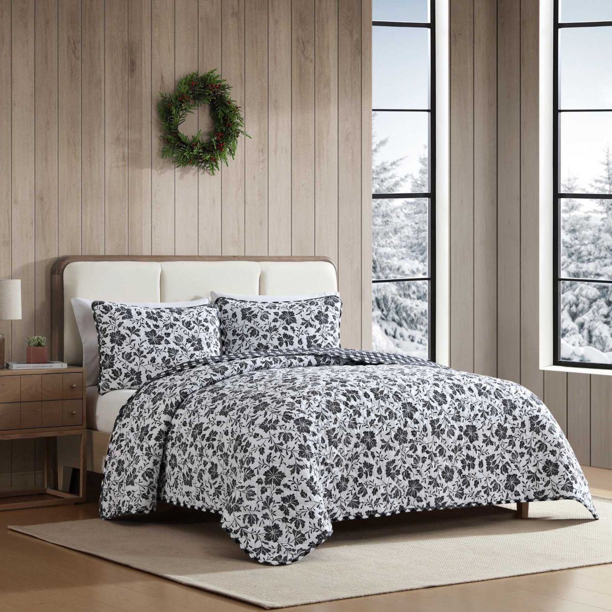 Woodblock Floral Cotton Quilt Set