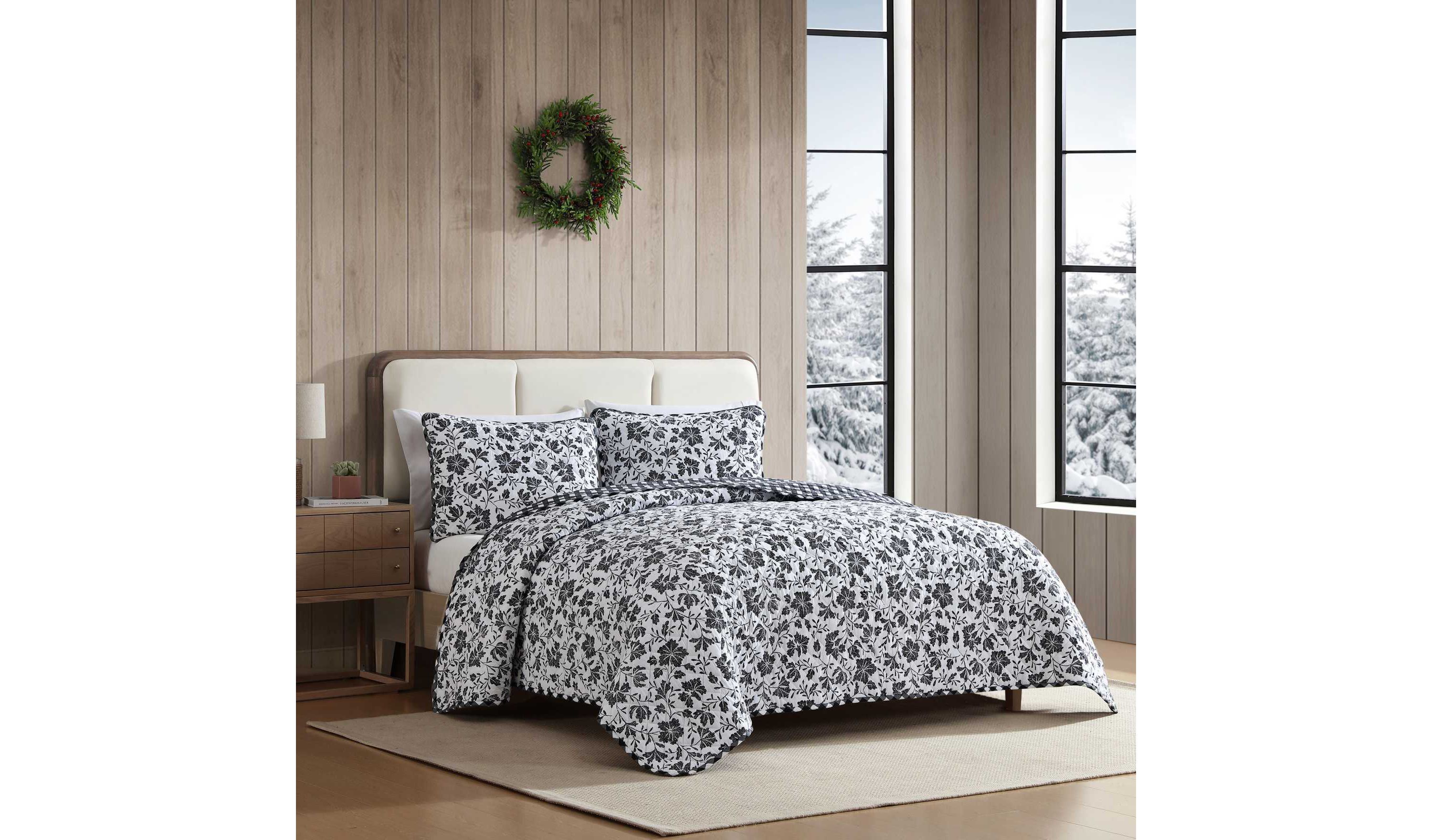 Woodblock Floral Cotton Quilt Set