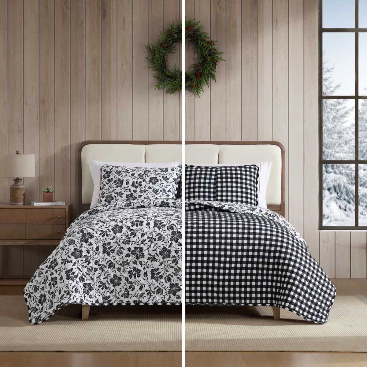 Woodblock Floral Cotton Quilt Set