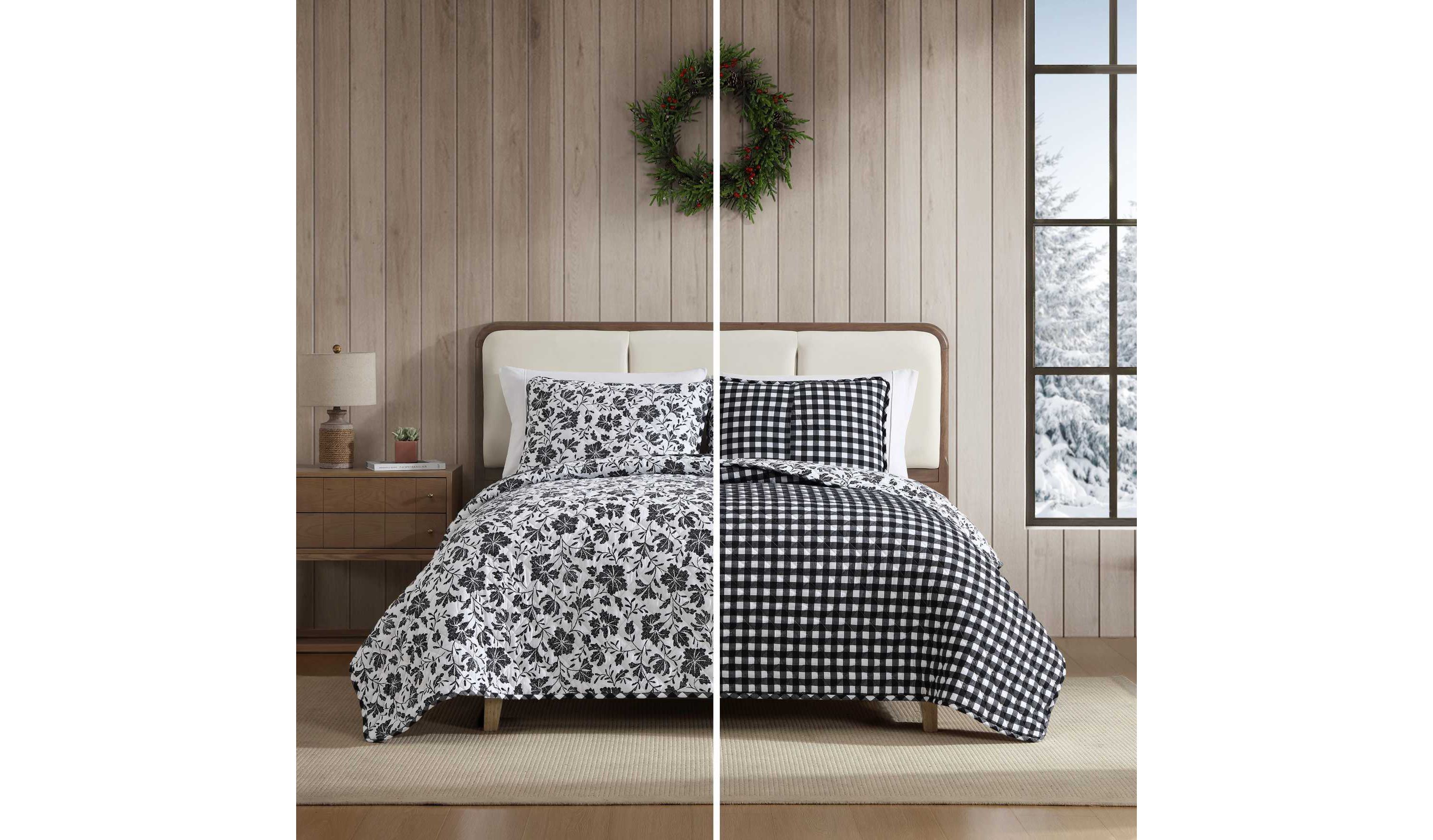 Woodblock Floral Cotton Quilt Set