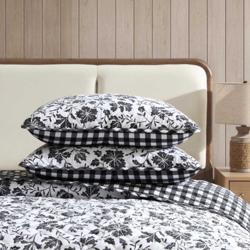 Woodblock Floral Cotton Quilt Set