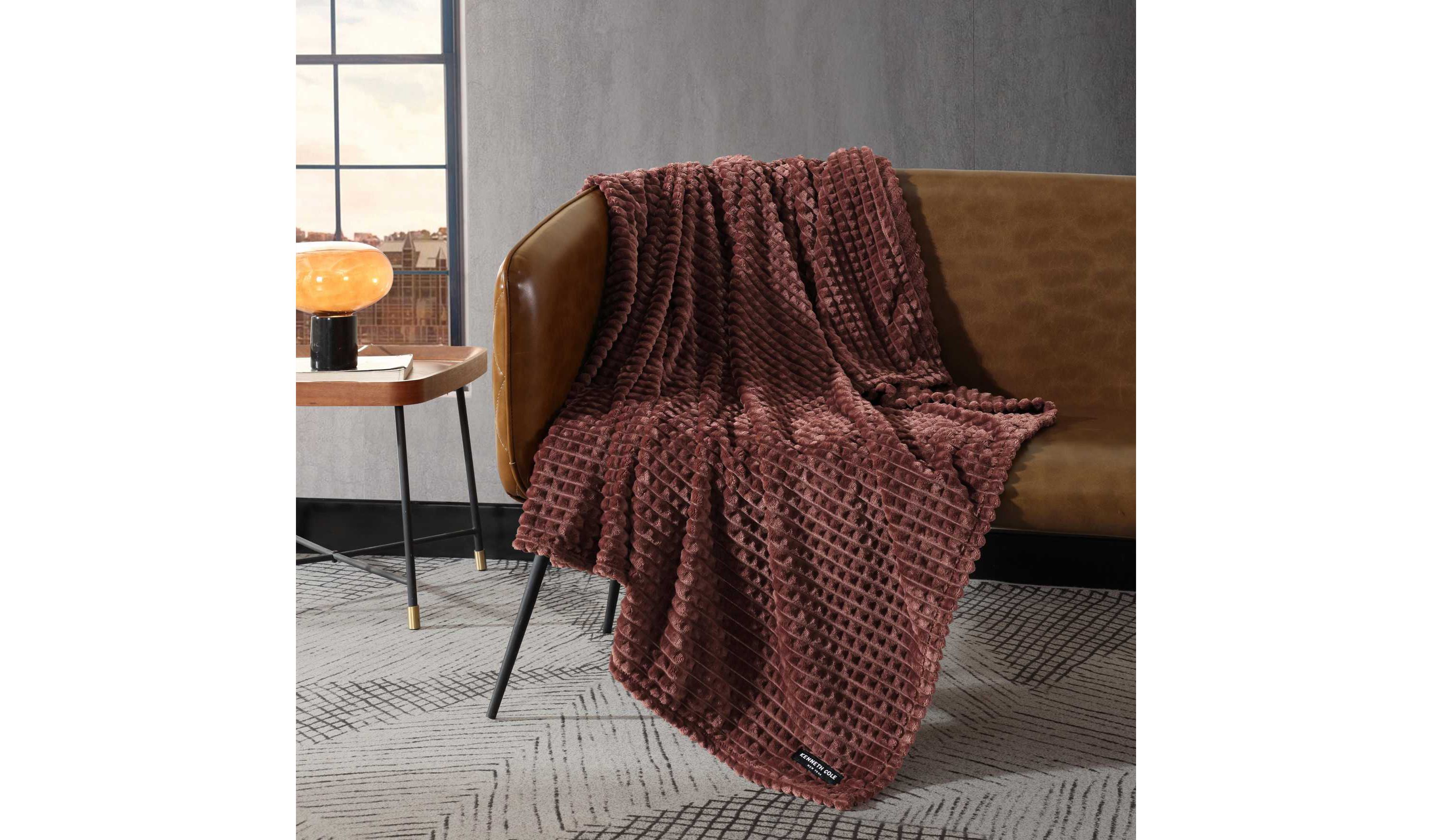KCNY  Textured Solid Microfiber Throw Blanket
