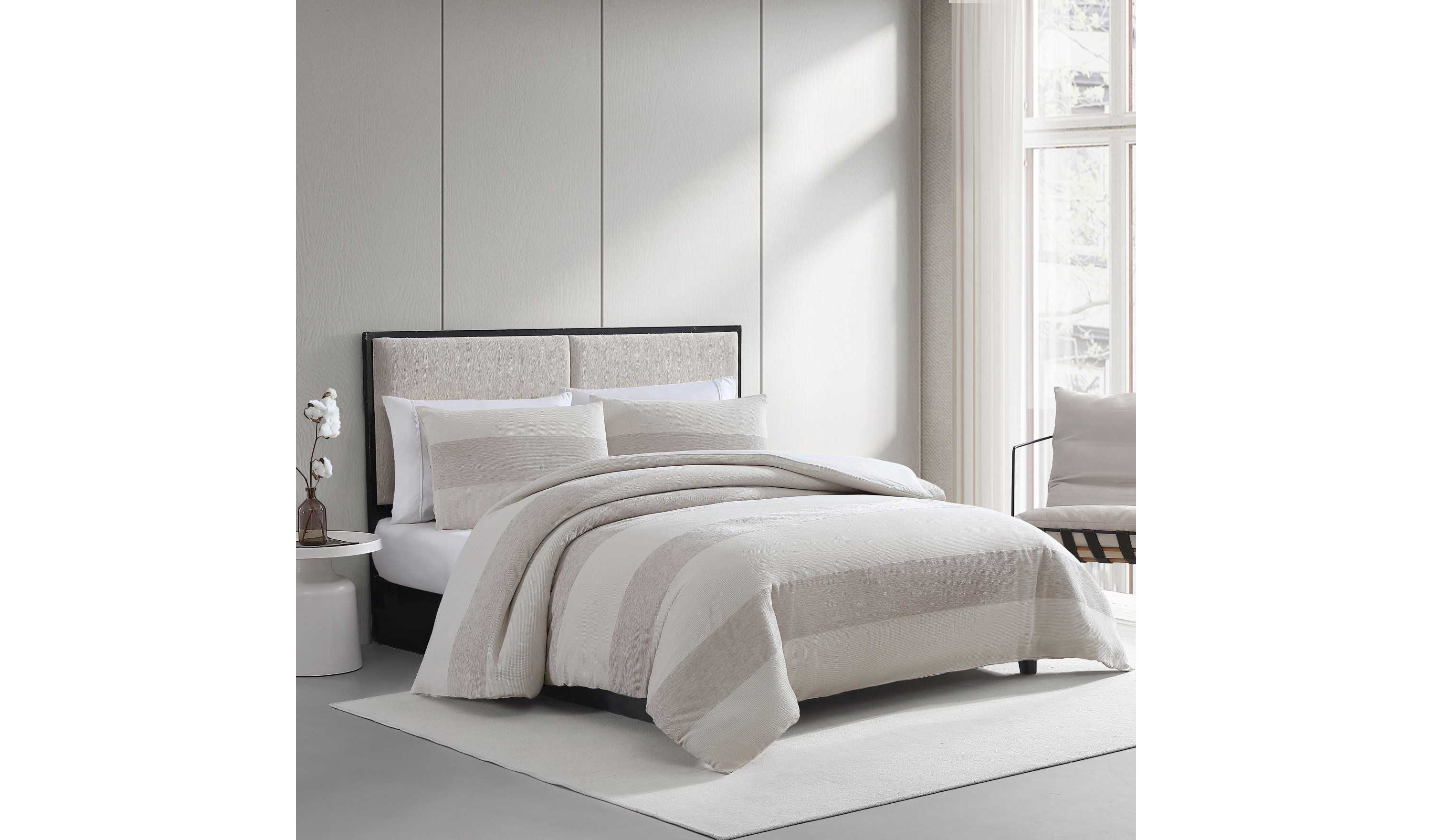Chenille Waffle Stripe Cotton Blend Duvet Cover Set