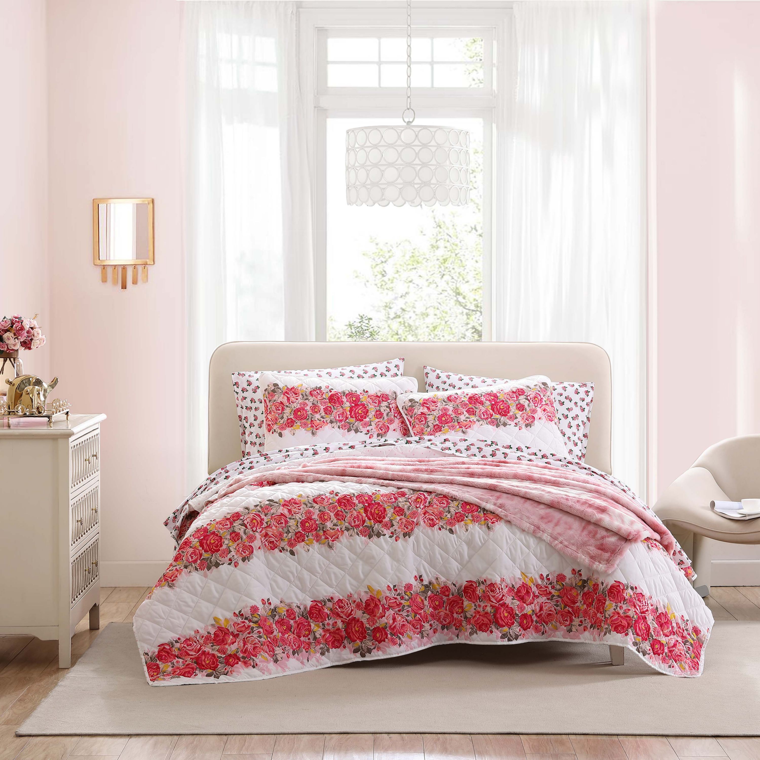Banded Floral Microfiber Quilt-Sham Set
