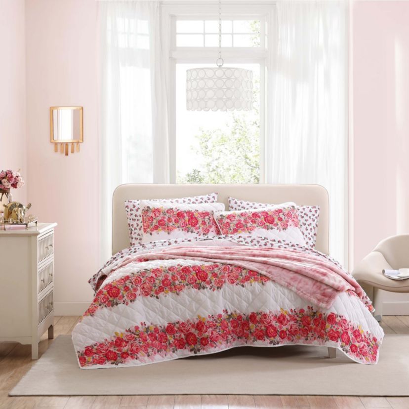 Banded Floral Microfiber Quilt-Sham Set