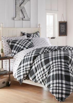 City Scene Poppys Plaid White Cotton Duvet Cover Set Belk