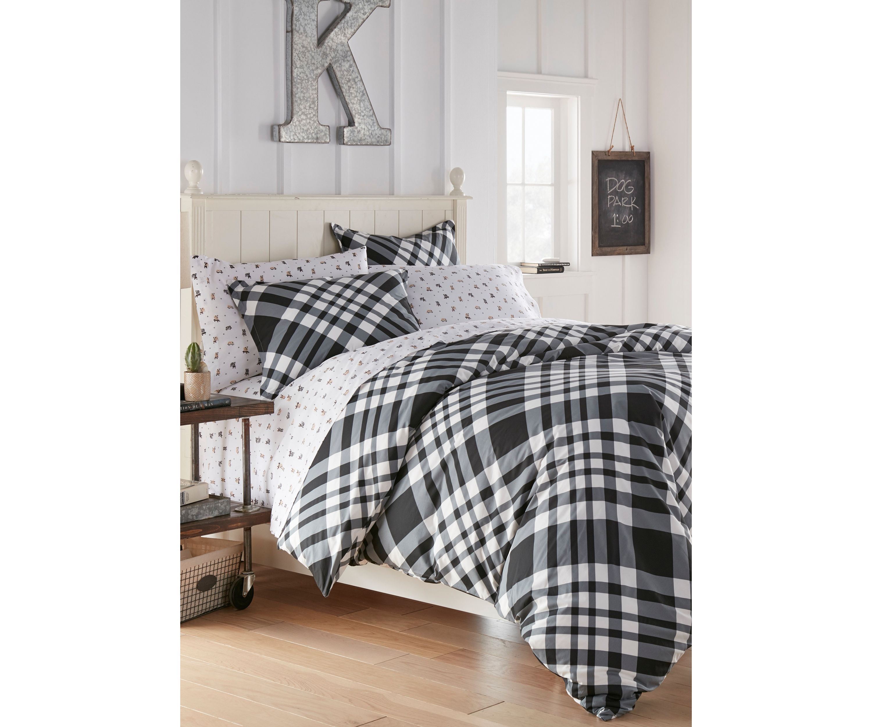 Poppys Plaid White Cotton Duvet Cover Set