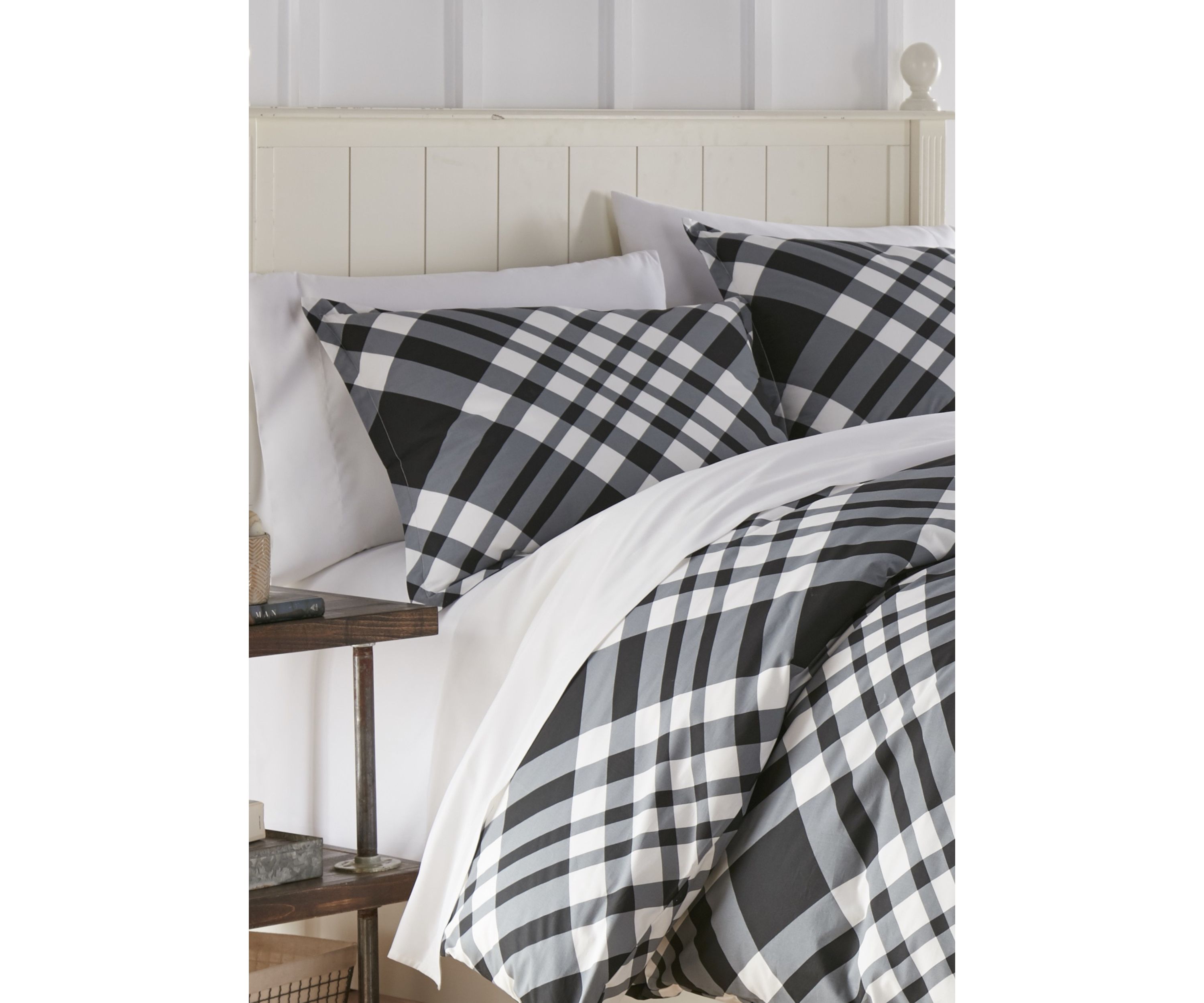 Poppys Plaid White Cotton Duvet Cover Set