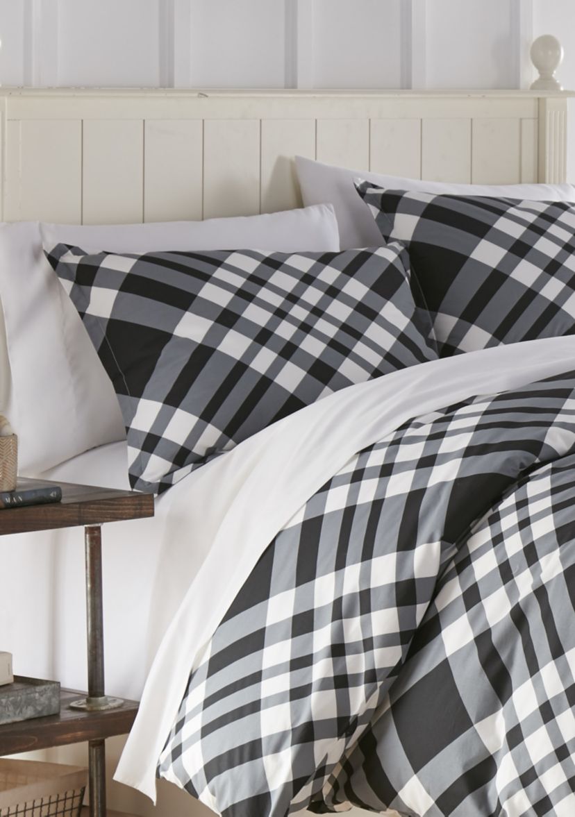 Poppys Plaid White Cotton Duvet Cover Set