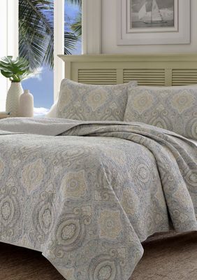 Tommy Bahama Turtle Cove 3-Piece Paisley Cotton Quilt Set, Grey, King -  0883893470682