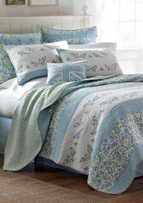 Laura Ashley Birds Branches Multi Blue Twin Quilt 88 In X 68 In