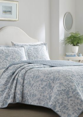 Laura Ashley Twin Amberley Bright Blue Quilt Set, Full/Queen
