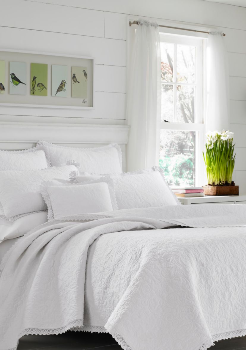 Twin Heirloom Crochet White Quilt Set