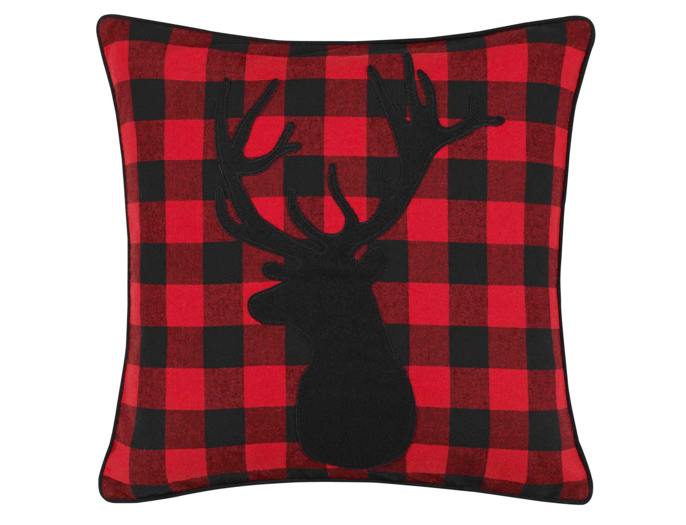Cabin Plaid Stag Head Cotton Decorative Pillow