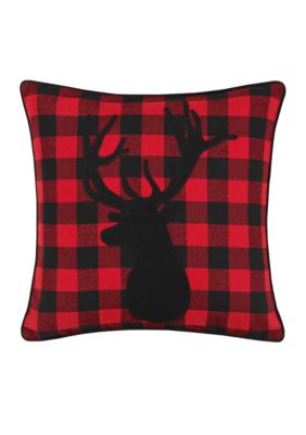 Cabin Plaid Stag Head Cotton Decorative Pillow