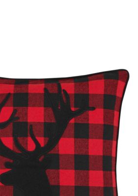 Cabin Plaid Stag Head Cotton Decorative Pillow